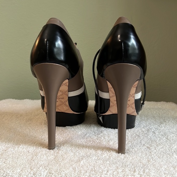 L.A.M.B. Leather Color Block High Heel Lace-up Shoes In Brown White Black 8M - Picture 5 of 8